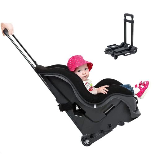 Foldable Car Seat Travel Cart with Belt Car Seat Carrier for Airport with Wheels and Compact Fold